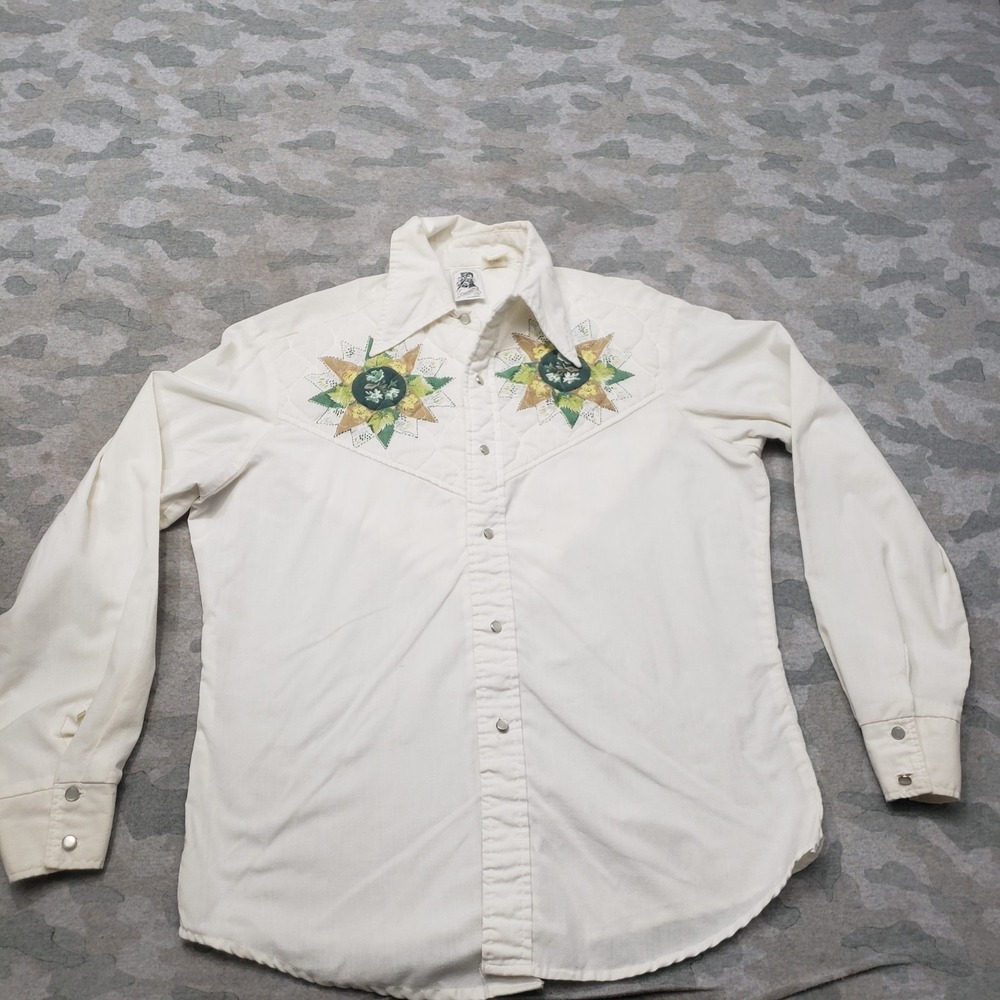 Vintage Kennington Shirt Mens Large White Pearl Snap Long Sleeve Western